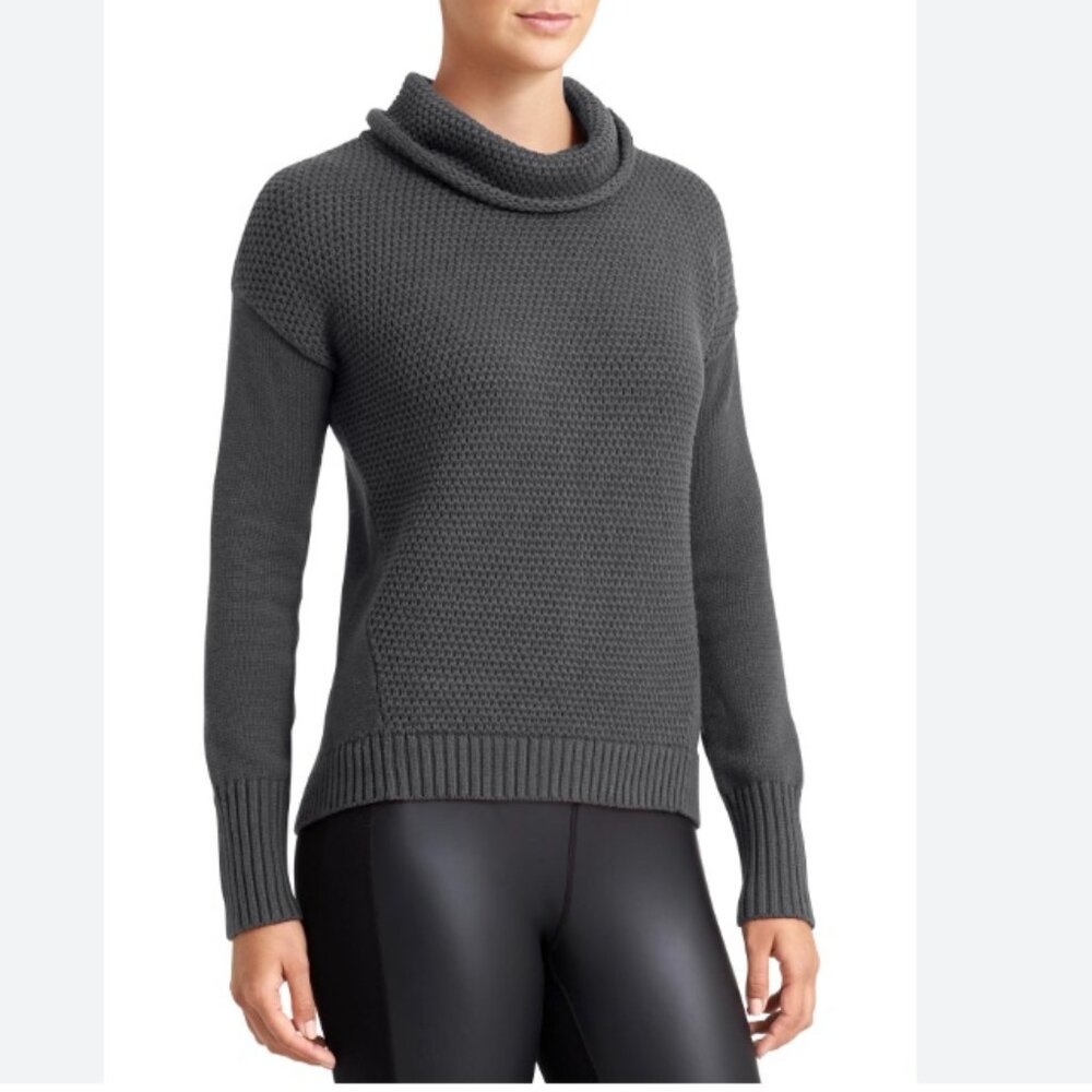Athleta | Charcoal Gray Heather Cotton Blend Textured Knit Turtleneck Sweater S